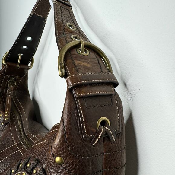 Vintage Coach Mia Brown Leather Hobo Shoulder Bag Style 10062 Studded Rare - Picture 5 of 11